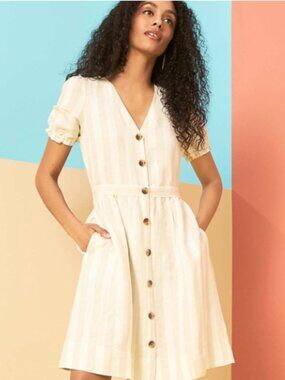 LOFT • Striped Button Down Midi Dress